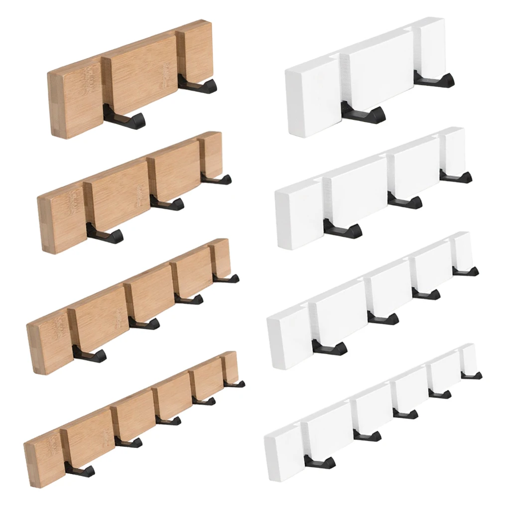 

2/3/4/5 Hooks Foldable Wood Metal Hook Wall Hanger for Bathroom Home Kitchen Towel Key Hat Clothes Bag Hat Holder