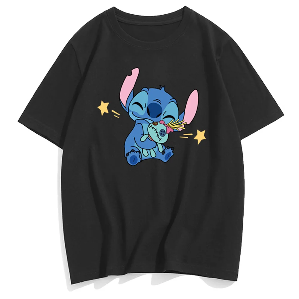 

Disney Fashion Stitch Little Monster Cartoon Print Short Sleeve Sweet Couples Unisex Women T-Shirt O-Neck Pullover Tops 9 Colors
