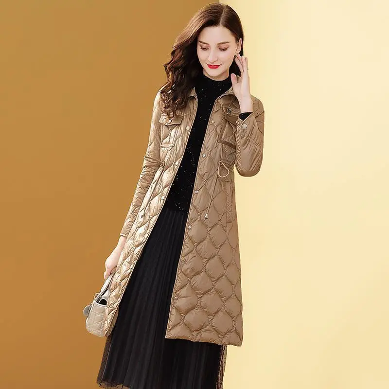 

Women 's Clothing 2020 New Winter High-End Temperament Lapel Over The Knee White Duck Down Thermal Cotton -Padded Coat