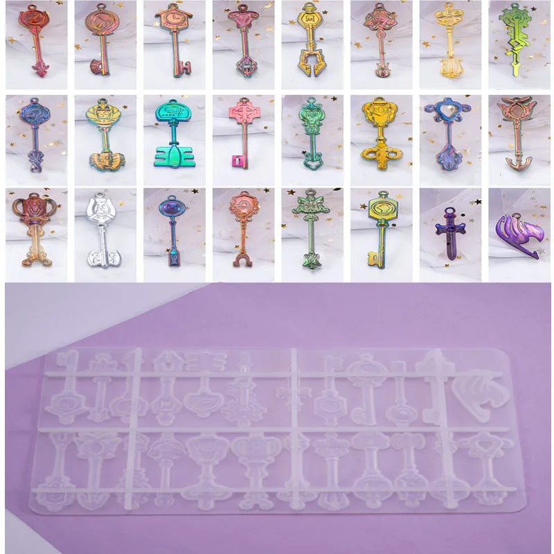 24 In 1 Magic Keys Crystal Silicone Mold Key Chain Pendants Jewelry Decoration For DIY Hand Crafts Epoxy Resin Casting Mould
