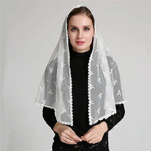 Кружевной шарф для церкви, вуаль цвета слоновой кости, белая, бесконечная, для церкви и церкви, 2019