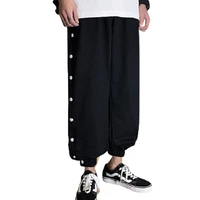 side full open loose fitting sports elasticity trousers mens button decorated cotton wide leg pants basketball pants