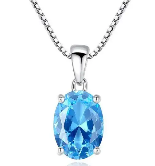 Sky blue Ожерелье с топазом для женщин 2.63ct ожерелье с кулоном из натурального небесно-голубого топаза 925 пробы Серебряное ювелирное изделие для свадьбы - Цвет камня: Sky blue