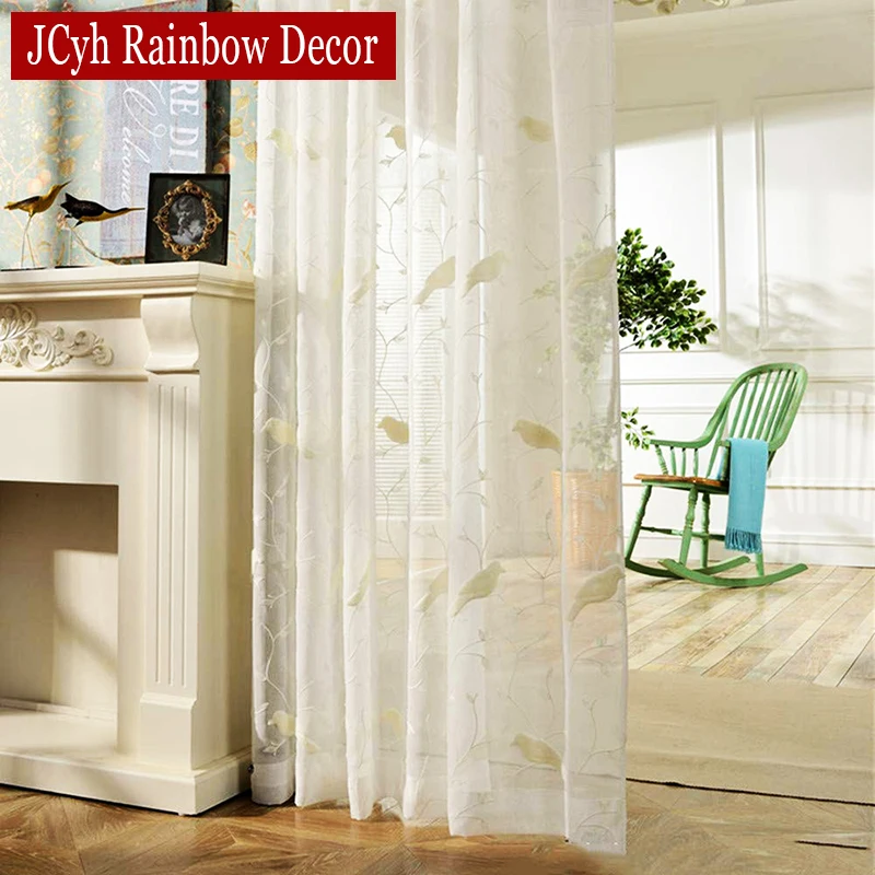 Пастырское Стиль Птица Вышитые Шторы Для Гостиной Белый Занавески Тюль Кухни на