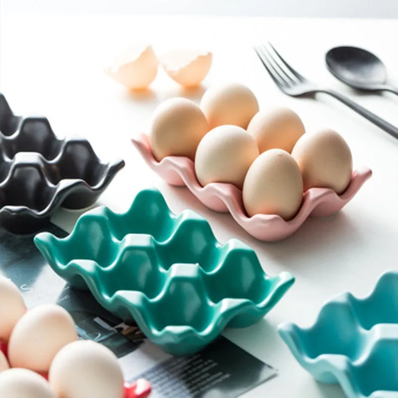 JO LIFE Nordic Color Ceramic Rack Separation Baking Egg Tray Kitchen Storage Box |