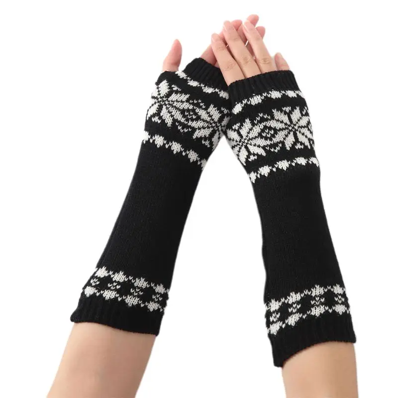Женские и мужские унисекс жаккардовые перчатки без пальцев с рисунком снежинки