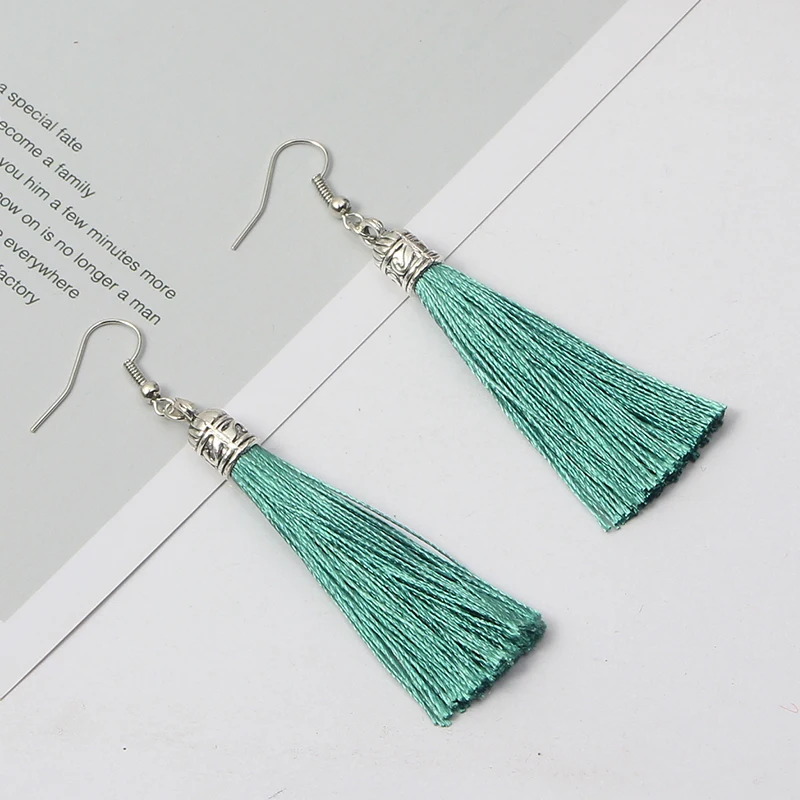 peacock green-12 Qtian серьги с кисточками ручной работы Модный богемный черный красный 14 цветов длинные висячие Винтажные серьги-кисточки для женщин pendiente - Окраска металла: peacock green-12