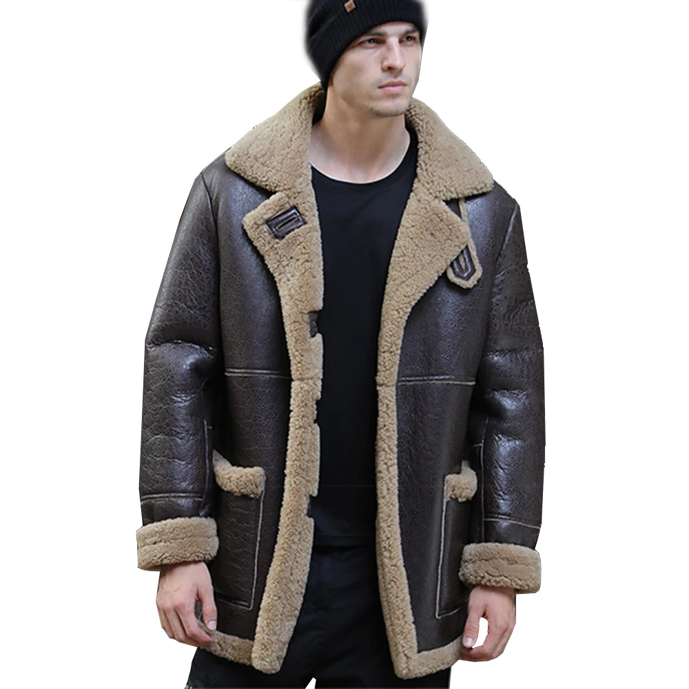 

Thicken Warm SANI Natural Sheepskin Fur Shearling Men Leather Genuine Real Fur Coat Winter Warm Brown Fur Fashion Clothing