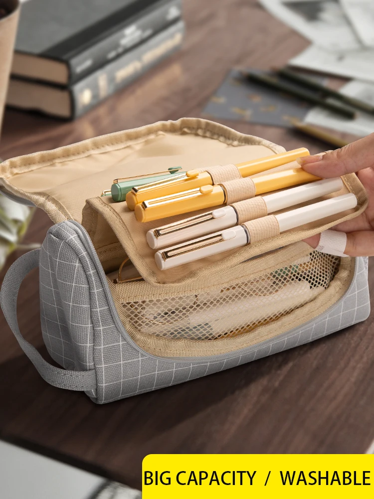 Kawaii Korean Pencil Case Canvas fabric Pen Bag Pouch School Box Stationery Makeup Zipper Storage Bag Office School Supplies