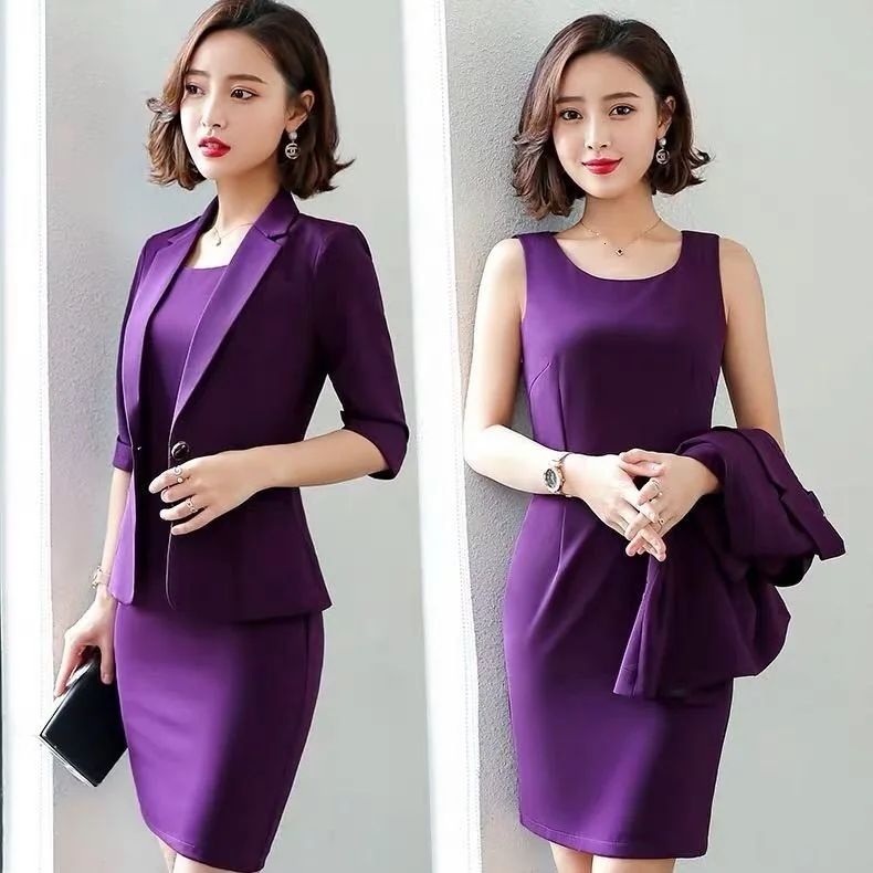 

Ladies Office Fashion Uniform Styles Business Suits with Dress and Jackets Coat for Women Work Wear Autumn Winter Blazers Set