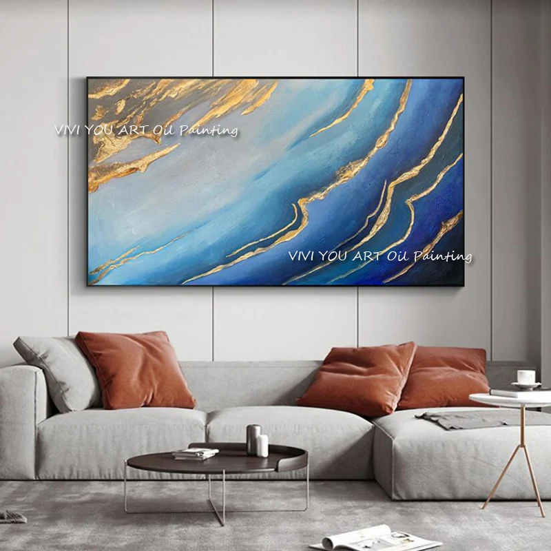 

Handmade Abstract Golden Ocean Canvas Painting Nordic Home Decoration Fashion Art Picture For Living Room Cuadros Decoration
