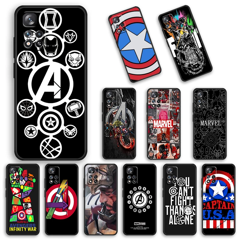 

Marvel Avengers Cool Logo For Xiaomi Redmi Note 11 10 10S 9 9T 9S Pro Max 8T 8 7 6 5 4X Silicone Soft Black Phone Case