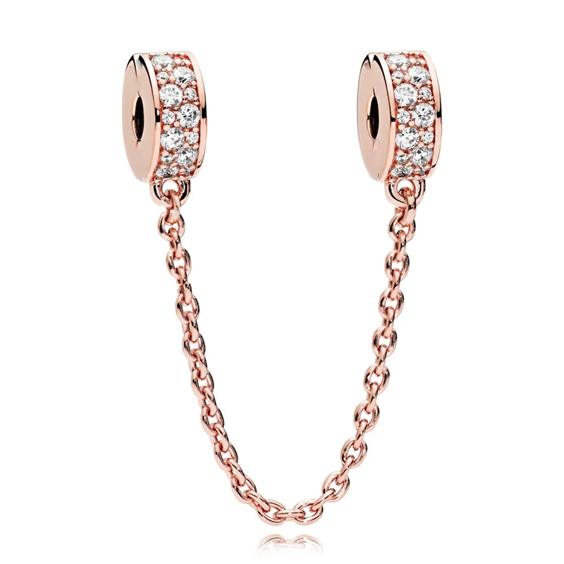 

New Silver Rose Gold Beads Charm Rhinestone Safety Chain Fit Pan Bracelet Bangle Diy Women Jewelry Making