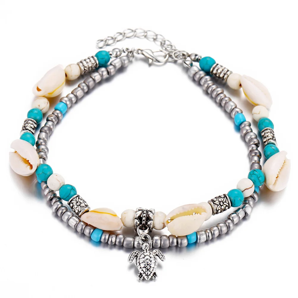 Женский богемный браслет на лодыжку ручной работы с подвесками в виде морской