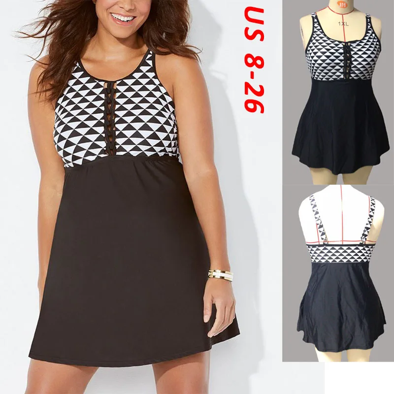 

2021 New Plus Size Swimwear Sexy Women Swimsuit High Waist Push Up Bathing Suit Retro Tankini Large Dress