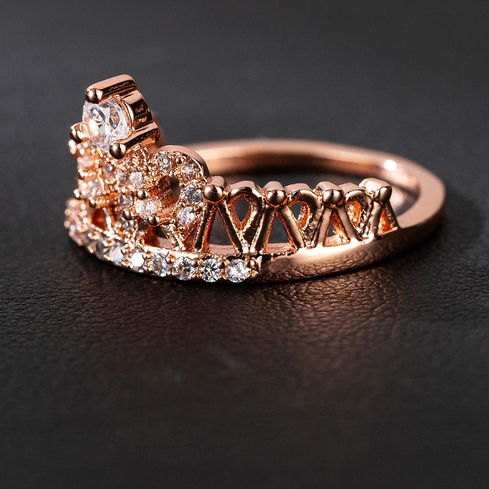 Модное роскошное кольцо с короной для женщин розовое золото обручальные