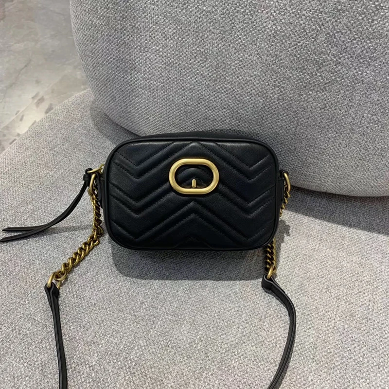 

Женская Ретро сумка в классическом стиле, маленькая квадратная кожаная сумочка с цепочкой и полосками для камеры, маленькая сумка-мессендж...