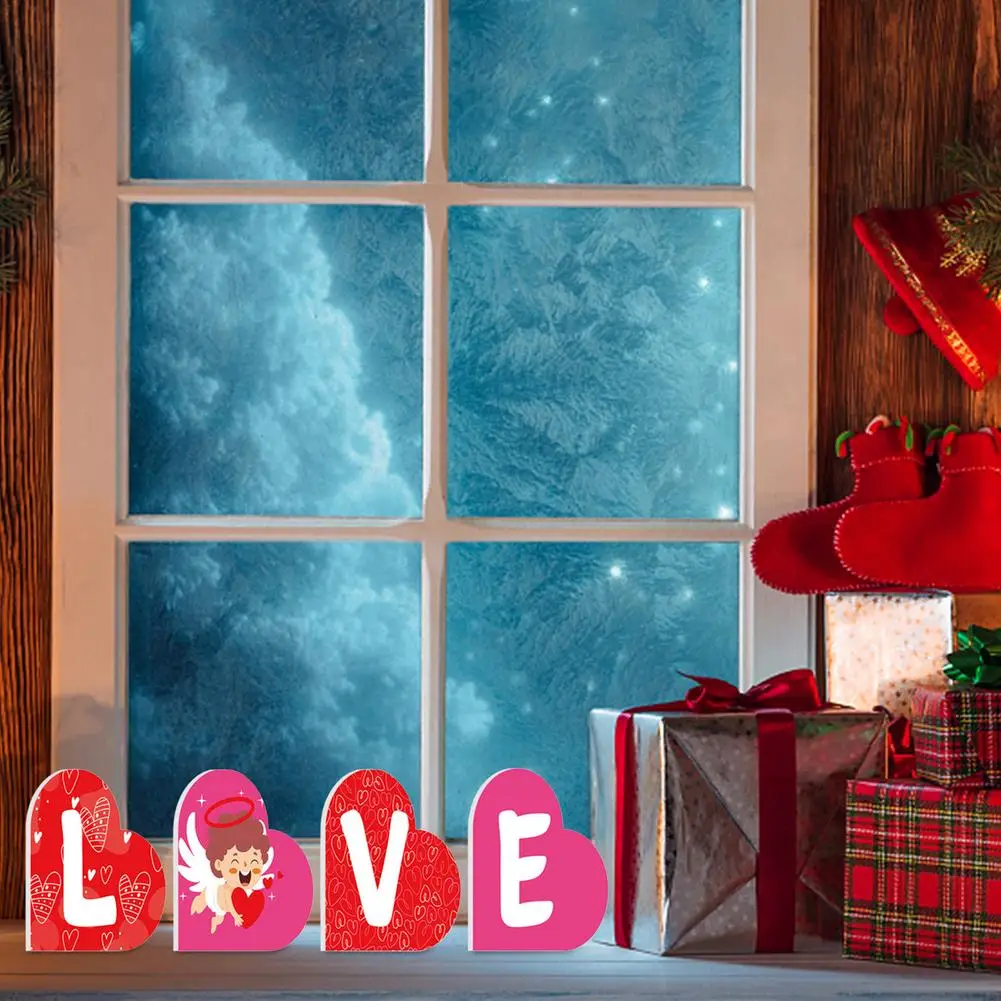 День Святого Валентина знак любви и удачи 4 шт. деревянные блоки с надписями