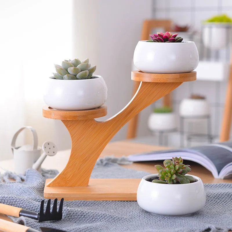 Современный стиль 1 Набор/4 шт Керамические бамбуковые цветочные горшки 3 белые