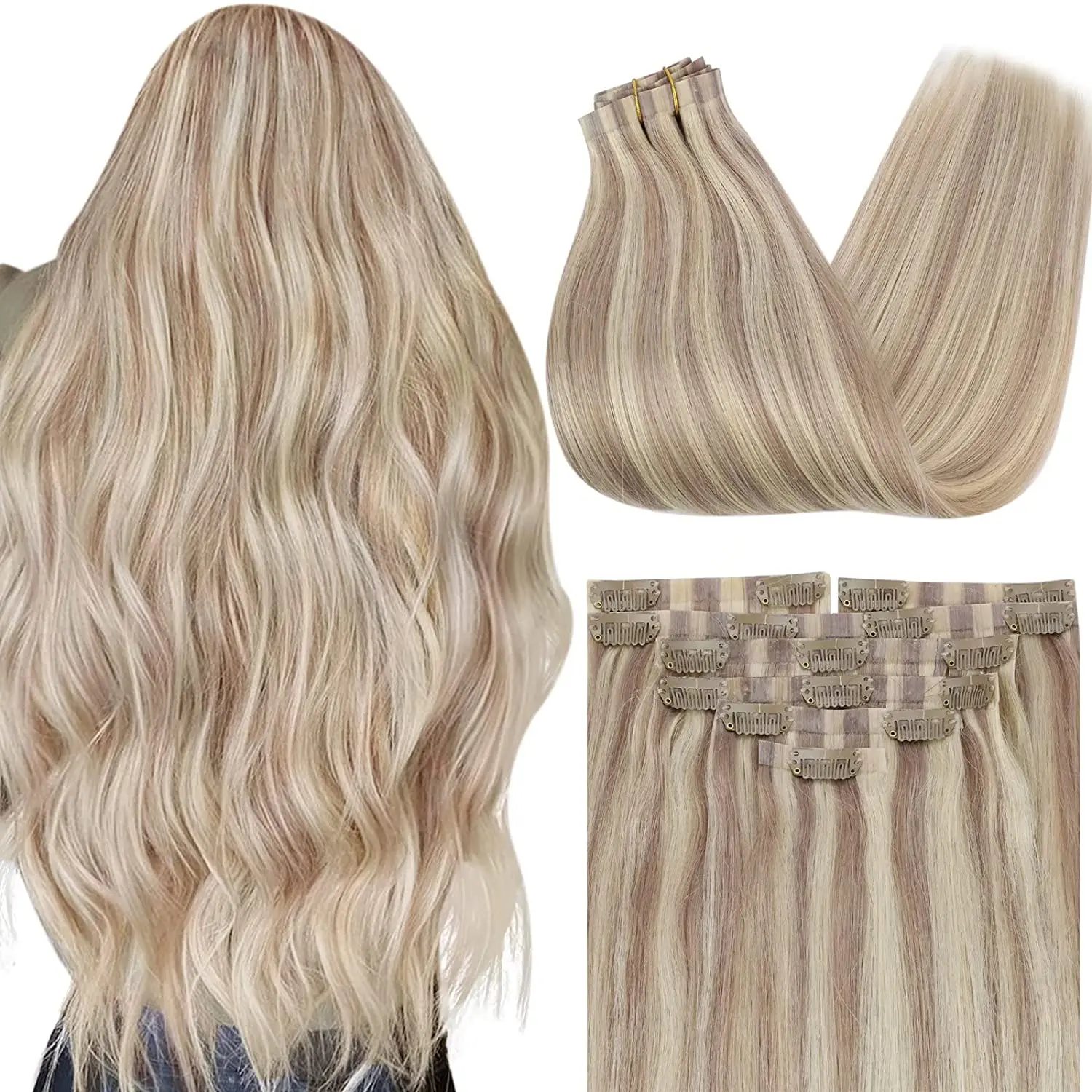 Vesunny Seamless Clip in Human Hair Extensions 130g 100% Real Pu Clip On Hair Extensions Remy Brazilian Hair 7Pcs/Set Full Head