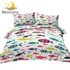 BlessLiving Cute Fish Bedding Set Blue Fish Comforter Cover Cartoon Bedspreads for Kids Bedroom Japanese Style Bed Set 3-Piece 1