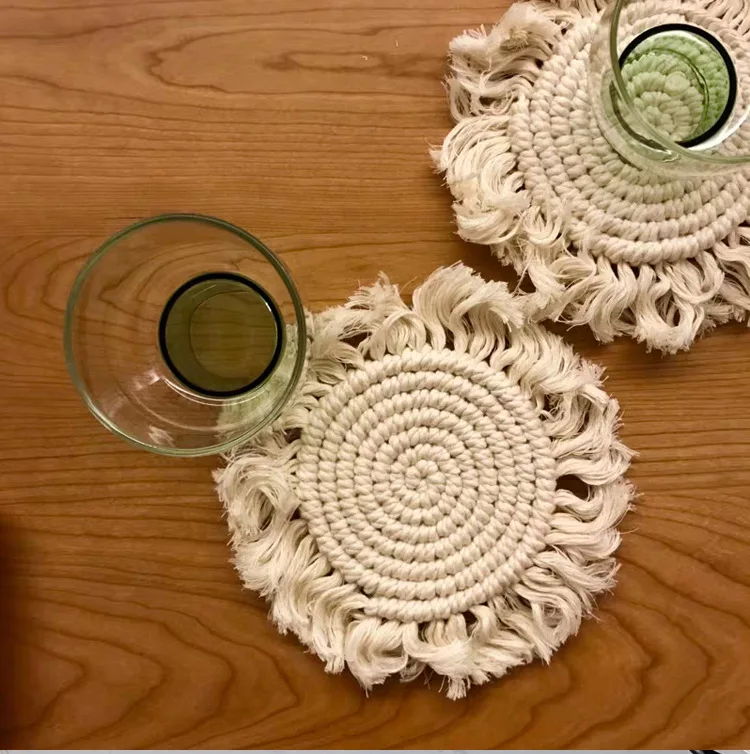 Производители хлопковой веревки изоляция чайных подставок с кисточками ручная