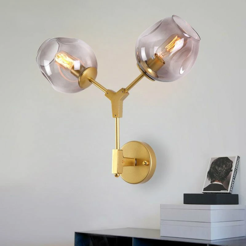 

Modern Led Wall Lamp Glass Ball Nordic Lighting Fixtures Double Heads Golden Living Bedroom Bedside Indoor Decoration Sconces