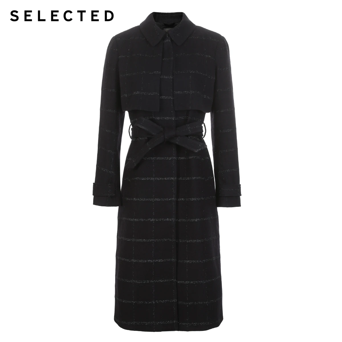 Избранное женское осенне-зимнее шерстяное пальто средней длины в полоску | 418427511