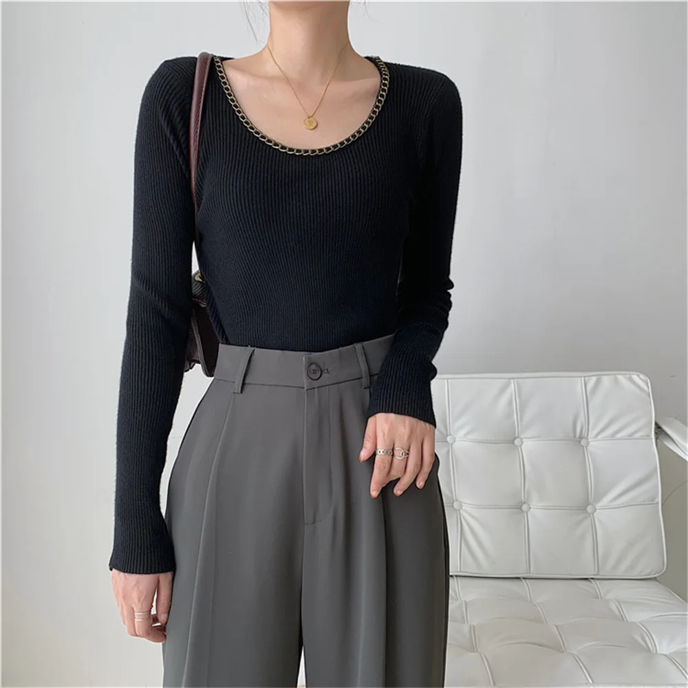 

Harajuku 6 Colors Bottom Thin Solid Chic Knitted Sweaters Jumpers Stylish Casual All Match Hot Sale Women Tops Pullovers