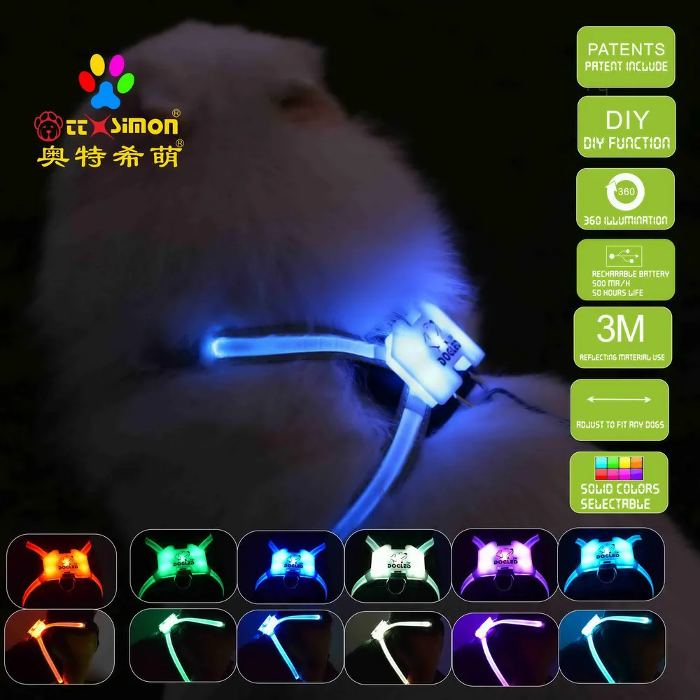 

CC Simon unique products dogled collar pet light up collar night Puppy Lead Pets Vest xl dog collar for large dog