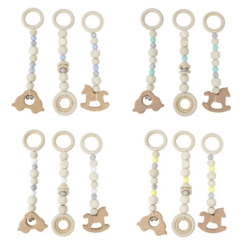 

3 Pcs/set Nordic Baby Gym Frame Game Pendants Sensory Nursery Wood Ring-pull Toy