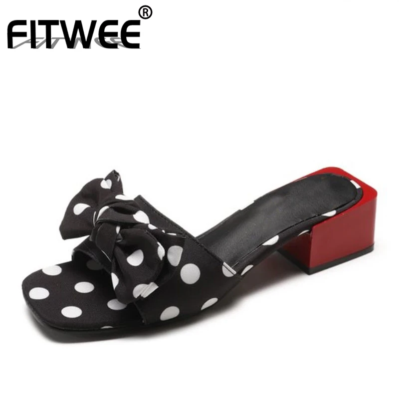 FITWEE/Новинка женские босоножки модные шлепанцы на квадратном каблуке туфли с