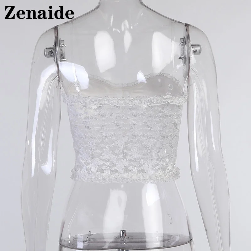 

Zenaide 2021 Summer White Lace Crop Corset Top Women Sexy See Through Sleeveless Backless Party Club Off Shoulder Tube Tank Tops