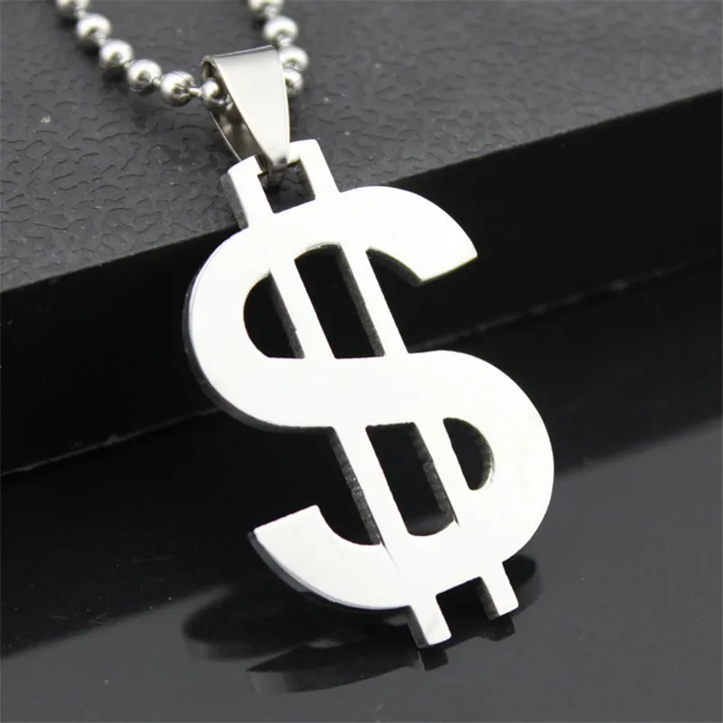 

Wholesale 10PCS stainless steel dollar sign necklace sweater chain Fashion classic dollar charm pendant bead chain necklace
