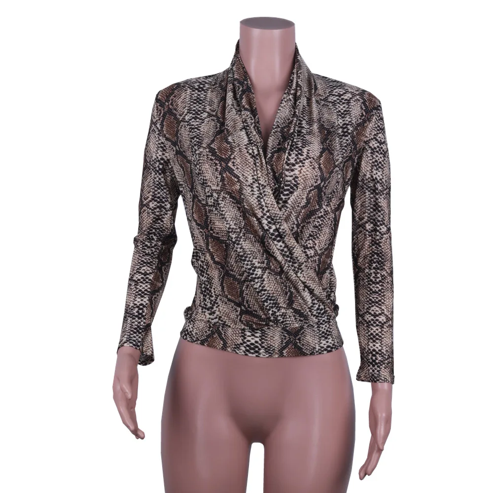 

Summer Clothes For Women T-shirt V-neck Snake Leopard Solid Casual Sexy Loose Tee Shirt Femme Woman Top Fold Office Lady Black