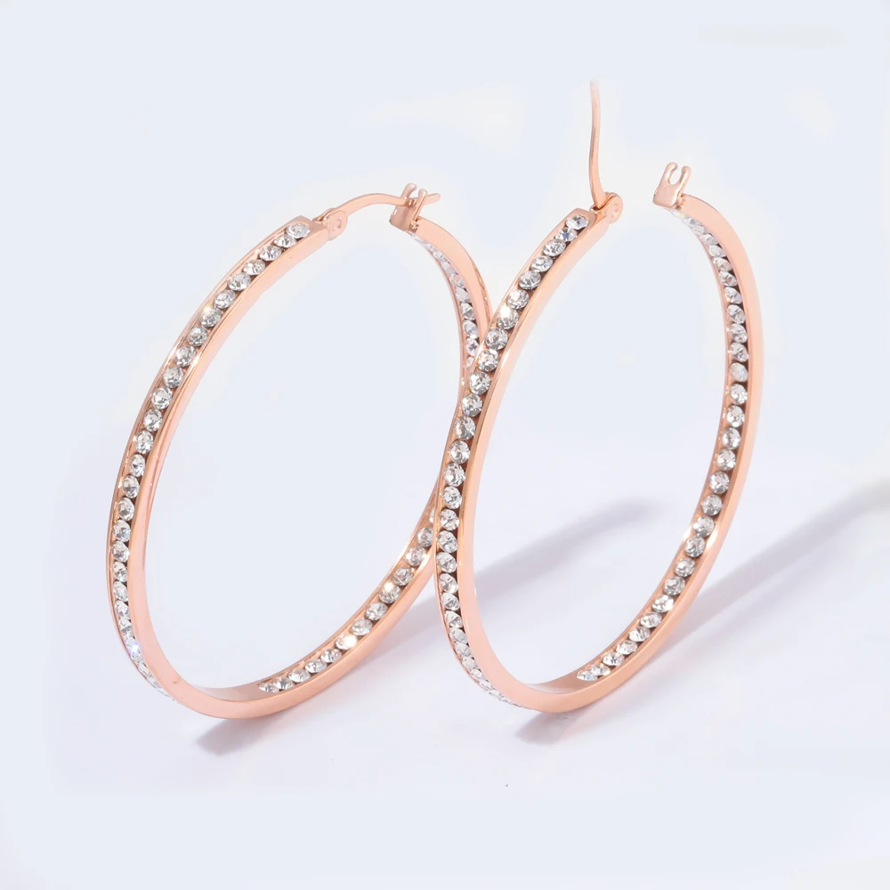 Женские серьги кольца из нержавеющей стали с фианитом|stainless jewelry for women|hoop earrings