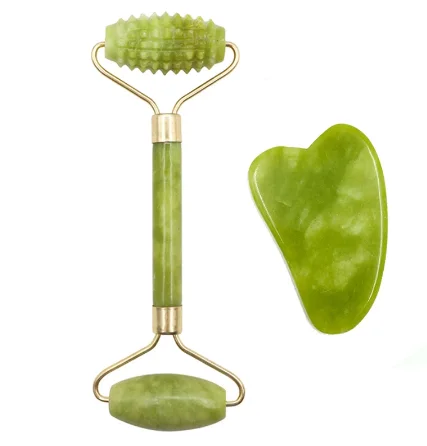 Нефритовый массажный ролик для лица и шеи натуральный массажер набор скребков