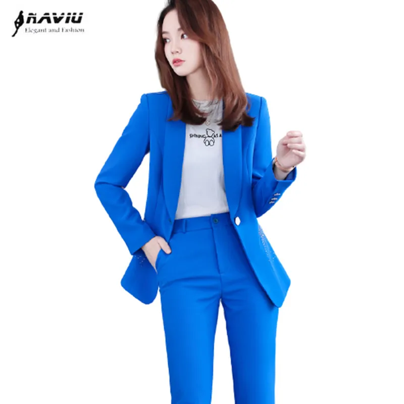 Blue Suits Women High End New Casual Fashion Professional Temperament Formal Slim Blazer And Pants Office Ladies Work Wear Black