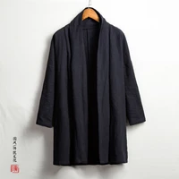 men high qualiyt cotton linen long jacket china style kongfu coat male loose kimono cardigan overcoat