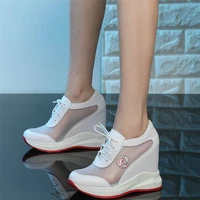 casual shoes women lace up genuine leather wedges high heel ankle boots female round toe fashion sneakers breathable pumps shoes