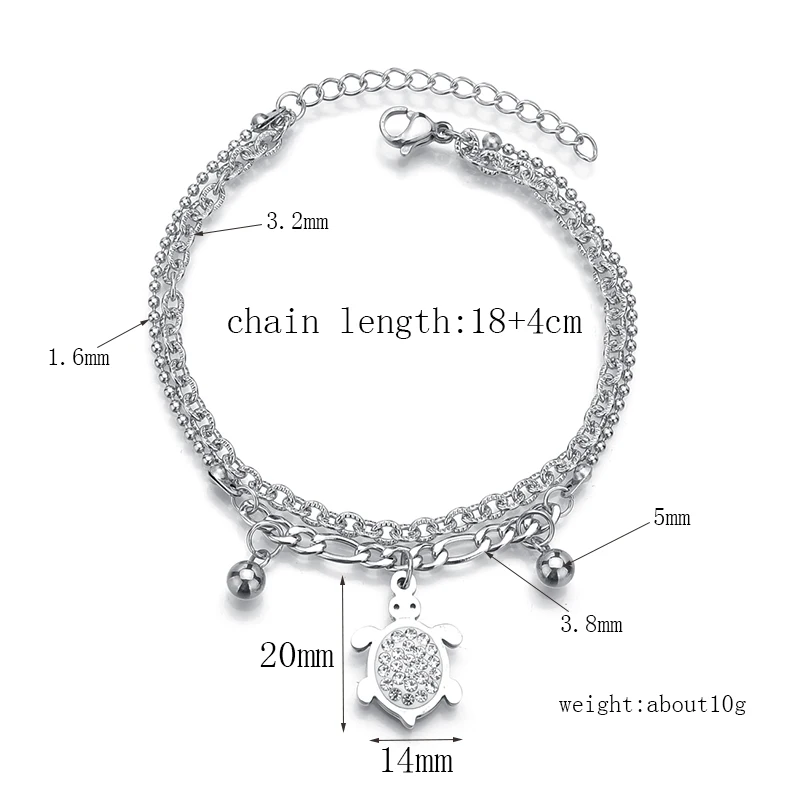 Goxijite Cute Turtle Double Layer Bangle Bracelet Stainless Steel CZ Stones Charm Adjustable Jewelry Kids Gift | Украшения и