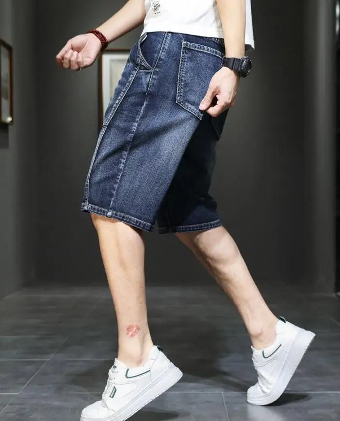 Jean Shorts For Men Denim Ripped Vintage Stretch Elastic High Waisted Mens Distressed Half Jeans