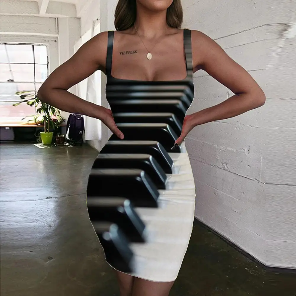 Фото Женское платье с лямкой на шее KYKU, разноцветное облегающее платье без рукавов в стиле хип-хоп, лето 2019 №2