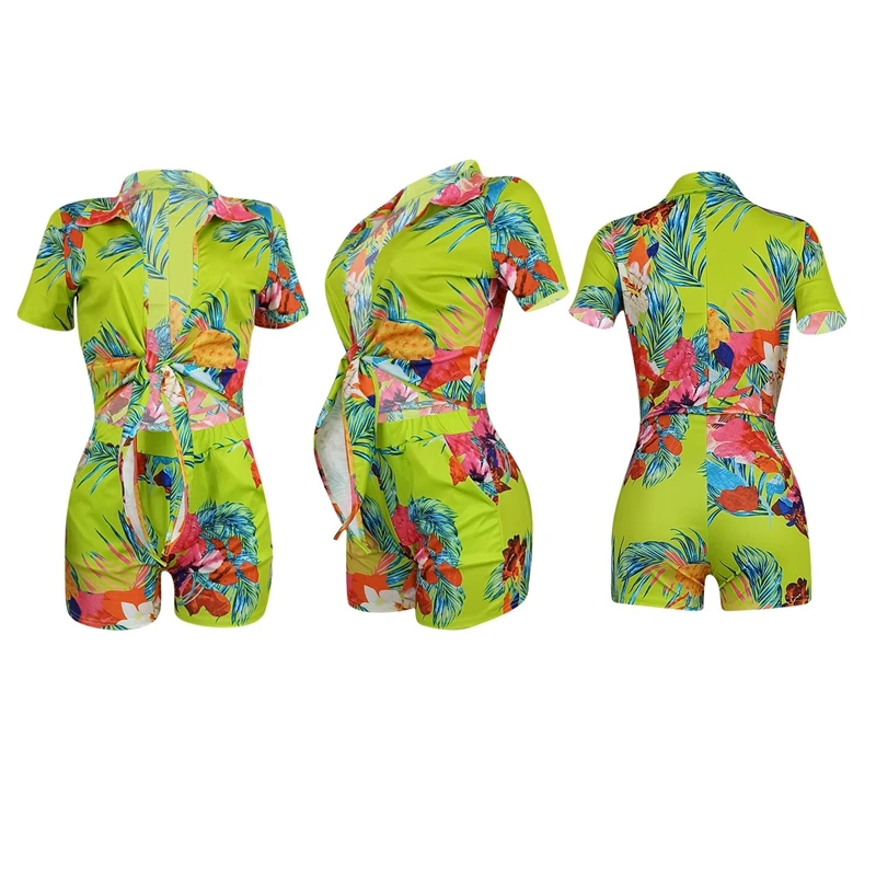 

Jumpsuit Women Spring Clothes Fashion Casual Sexy Print Short Sleeve One Piece Vacation Outfit Lounge Streetwear Wholesale Items