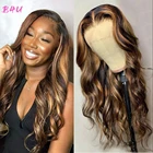 Парик из натуральных волос, бразильский, волнистый, на сетке спереди, парик для хайлайтера, блонд, Омбре, 13x 4, парик на сетке спереди, парик на 4x4