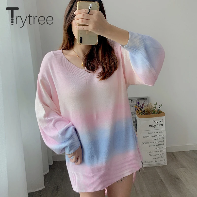 Женский трикотажный свитер Trytree повседневный пуловер с v-образным вырезом