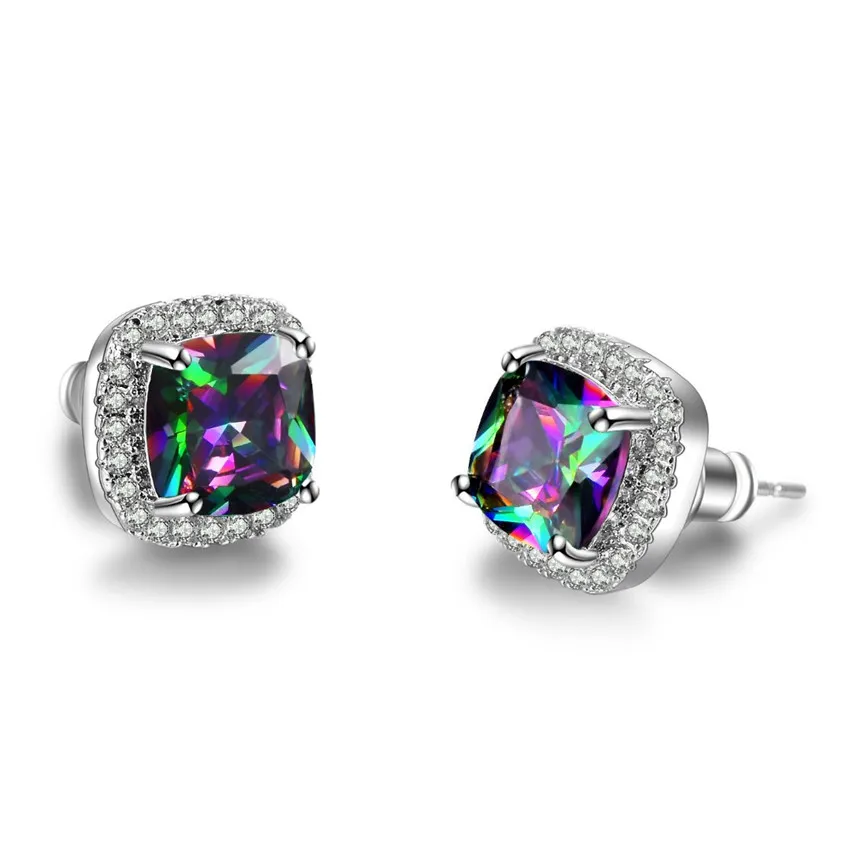 

Trendy Silver Plated Square Shape Colorful Cubic Zirconia Stud Earrings Attractive Design Jewelry