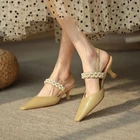 Ботинки с бусинами женские туфли-лодочки с ремешком на пятке; Пикантные вечерние туфли с острым носком на шпильке; Zapatos De Mujer