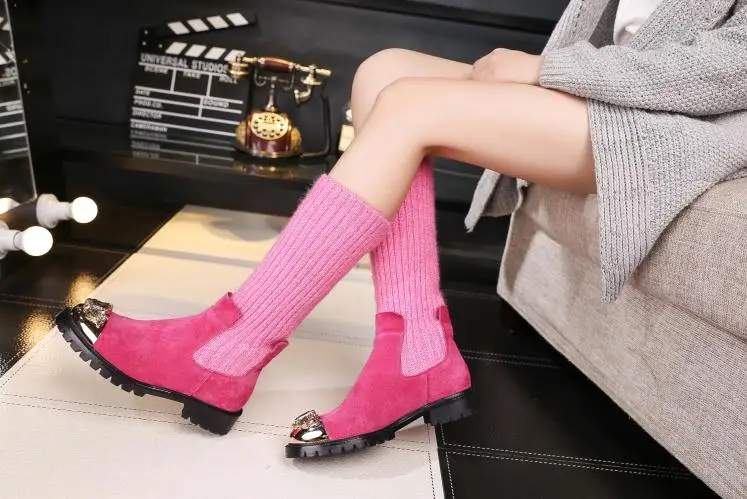 As Pic Botas Mujer; зимние вязаные сапоги; женские сапоги до середины икры; Bota Feminina; обувь со стразами; женские эластичные сапоги; Botines Mujer; коллекция года; Zapatos De Mujer - Цвет: As Pic