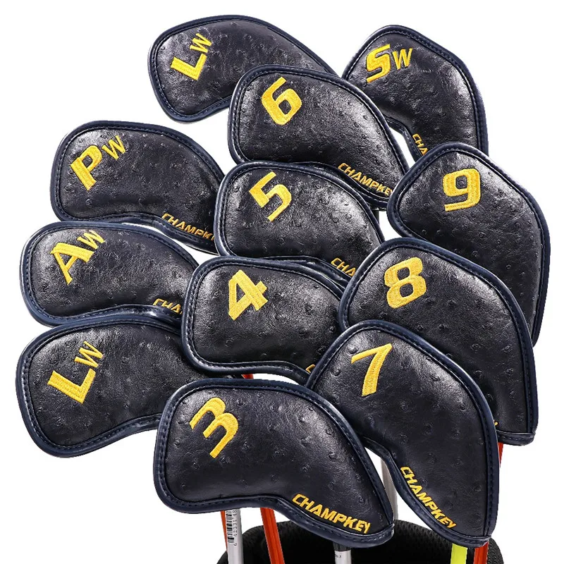 

[2 Colors] Thicken Golf Leather Irons Head Covers 12pcs PU Iron Complete Set Headcovers #3-9PASLL Mascot Novelty Gift